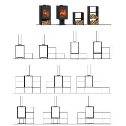 Poêle à bois Domino avec pied et range bûches 3 étages